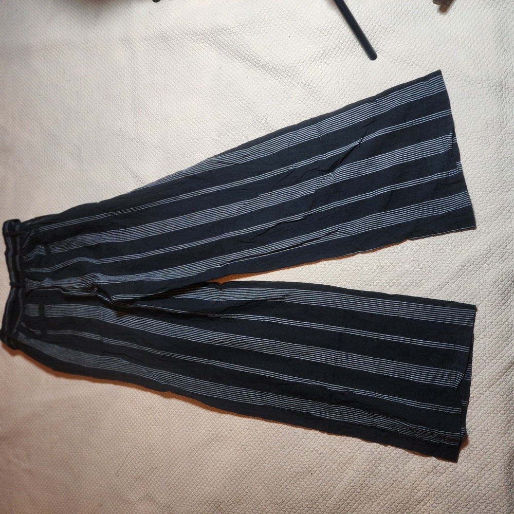 A New Day Linen Blend Wide Leg Pants Black White Stripe Pull-On Women's XS - Picture 12 of 15